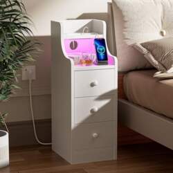 Narrow Bedside Table with Socket and