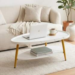 Oval Wooden Coffee Table, Double Layer