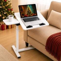 Side Table with Wheels, Height-Adjustable Laptop