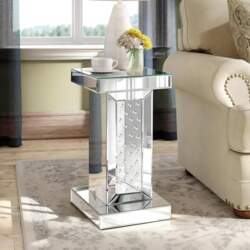 Silver Mirrored Side Table Glamorous Crystal