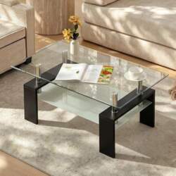 TUKAILAI Coffee Table Glass Modern Rectangular