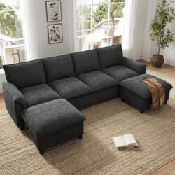 U-shaped Sofa with 2 Movable Footstools