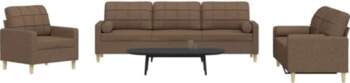 3-TLG. Sofagarnitur mit Dekokissen Braun Polyester