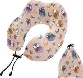 Ceļojuma spilvens Cute Owl Butterfly Pattern