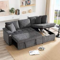 DRIXNO Modern L Sofa with Pull-Out