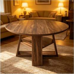 Extendable Round Dining Table Walnut Wood