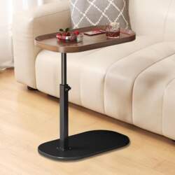 Height-adjustable side table with raised edge