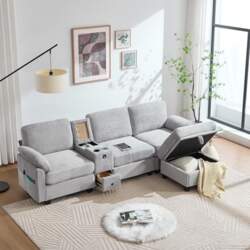 Modern L-Shape Corner Sofa with Console