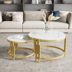 Modular Coffee Table Set Marble Effect