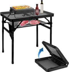 MSDADA Folding Grill Table, Height-Adjustable Aluminium