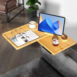 NiHome 2-Tier Bamboo Sofa Tray Armrest