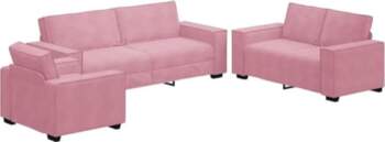 Sofa-Set, 3-teilig, Rosa, Velours, Polyester |