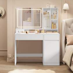 VASAGLE Dressing Table with LED Lighting