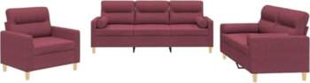 Wine Red 3-Piece Fabric Sofa Set