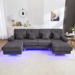 265cm Grey LED Corner Sofa with