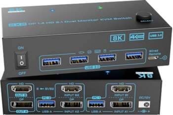 8K, 2 monitori, 2 datoru KVM