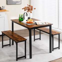 COSTWAY Dining Table with 2 Benches