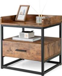 COSTWAY Side Table, 2 Levels, Sofa