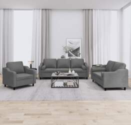 Dark Grey 3 Piece Fabric Sofa