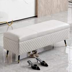 Faux Leather Rectangular Ottoman Bench -