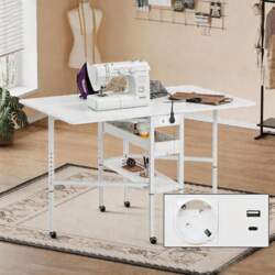 Folding Sewing Table, Adjustable Height, Wooden