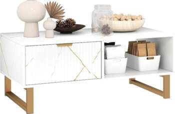 HOMCOM Marble Coffee Table with Storage