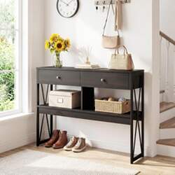 Manora Narrow Console Table, Black, Side