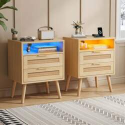 Rattan Bedside Table, Set of 2
