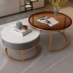 Round Coffee Table Set with Storage