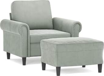 Samt Sessel mit Hocker Hellgrau –