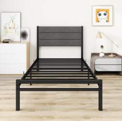 Single Bed Frame with Upholstered Headboard