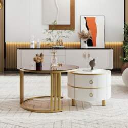 2-in-1 Round MDF Coffee Table, Side