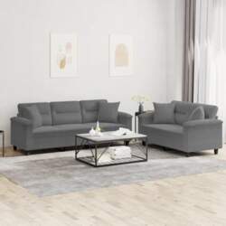 2-tlg. Sofagarnitur Set Dunkelgrau Mikrofaser Sofa