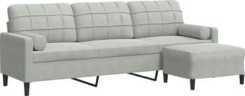 3-Sitzer-Sofa mit Hocker Hellgrau Samt, 210