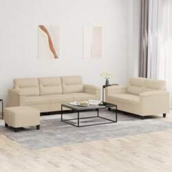 3-TLG. Sofagarnitur Set Creme Mikrofaser Sofa