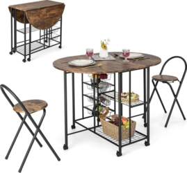 COSTWAY Bar Table Set 3-Piece Folding