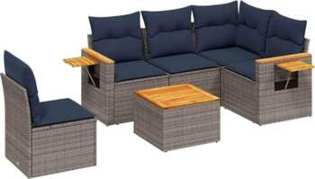 Garten-Sofagarnitur Set Grau PE-Rattan Ecksofa &