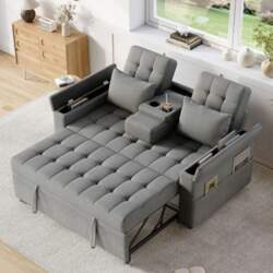 Grey 2-Seater Sofa Bed with Storage