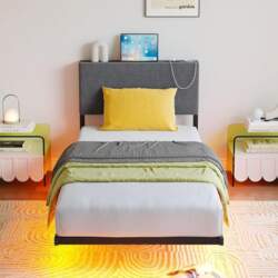 HOMERECOMMEND Single Bed Frame with LED