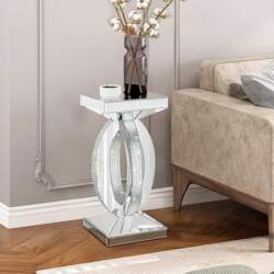 Mirrored Glass Side Table with Diamond