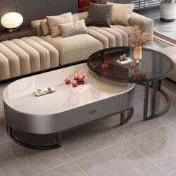 Modern Oval Stone Coffee Table Set