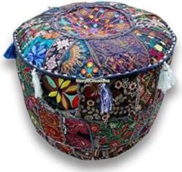 Round Patchwork Embroidered Multi Ottoman Pouf