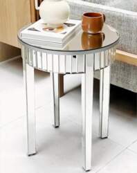 Side Table Round Mirror Table Silver