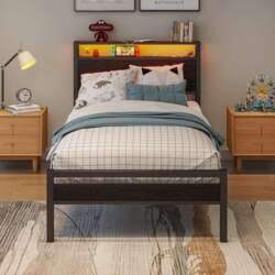Single Bed Frame with Storage, Headboard