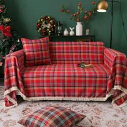 Sofa Throw Blanket, Plaid Gingham Christmas