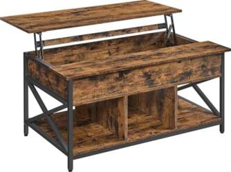 VASAGLE Coffee Table, Height-Adjustable, Open and