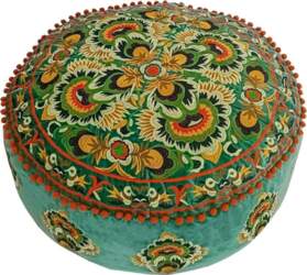 Zaļš apaļš Pouf Ottoman vāks ar