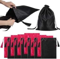 12 Pack Satin Wig Pouch Drawstring