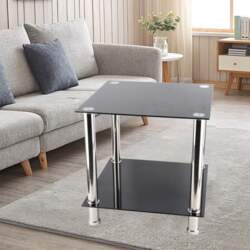 2 Tier Black Glass Chrome Frame