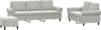3-teiliges Sofa-Set, hellgrau, Samt mit Sitzsack